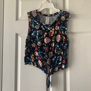 Black and Colorful Athletic Top with Tie in the Front